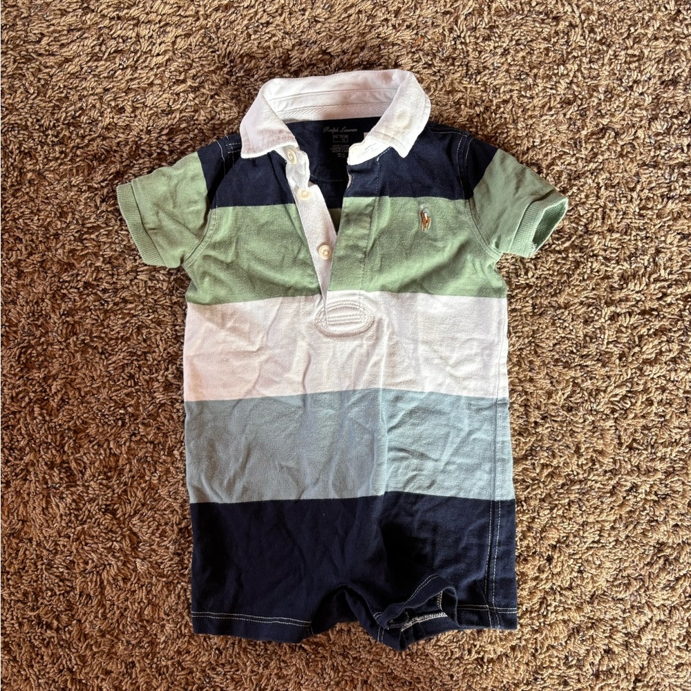 Polo by Ralph Lauren Kids Striped Polo Romper - Green, White, Blue